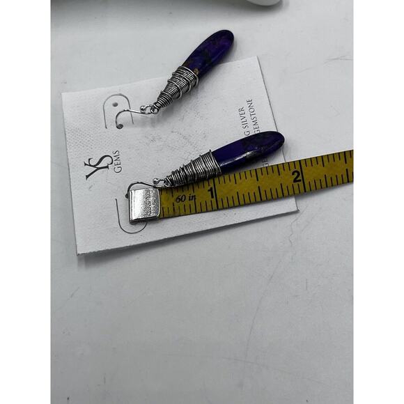YS gems Purple Copper Turquoise Sterling Silver Teardrop Wrapped artisan Earring - Picture 5 of 10